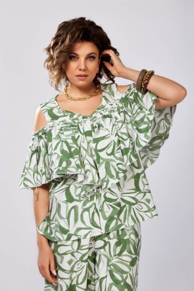 М 2996 белый+зеленые.цв. р.50-56